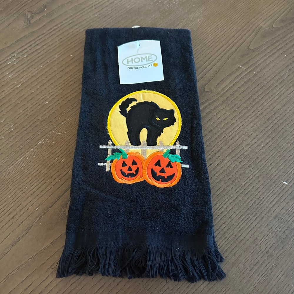 Home For The Holidays Halloween Hand Towel Black Cat Pumpkin Vintage 2001 Target